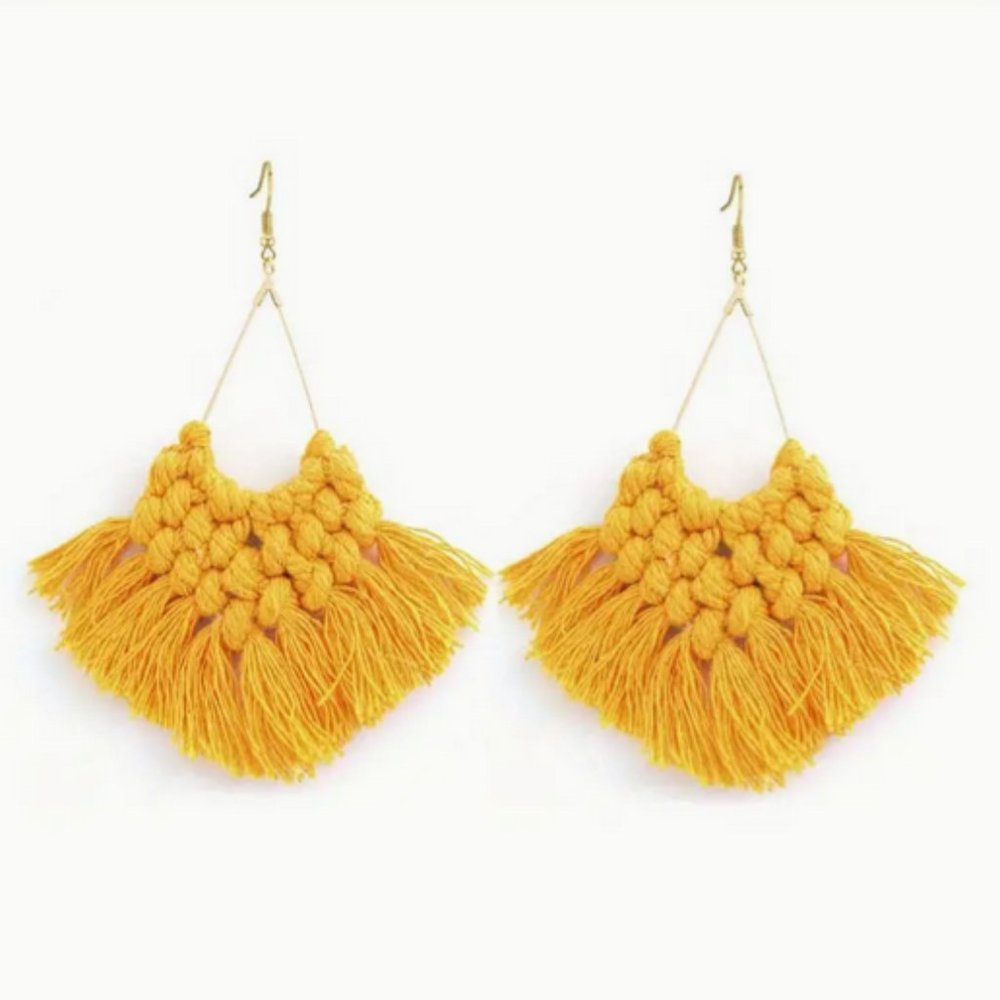Bohemian Style Handmade Colorful Braided Tassel Earrings Orange